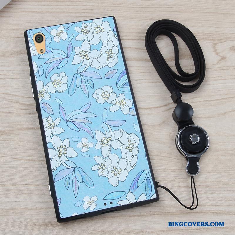Sony Xperia Xa1 Blomster Anti-fald Telefon Etui Hængende Ornamenter Lyserød Beskyttelse Cover