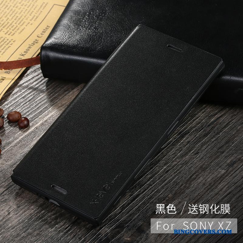 Sony Xperia Xz Alt Inklusive Anti-fald Cover Ægte Læder Telefon Etui Tynd Blød