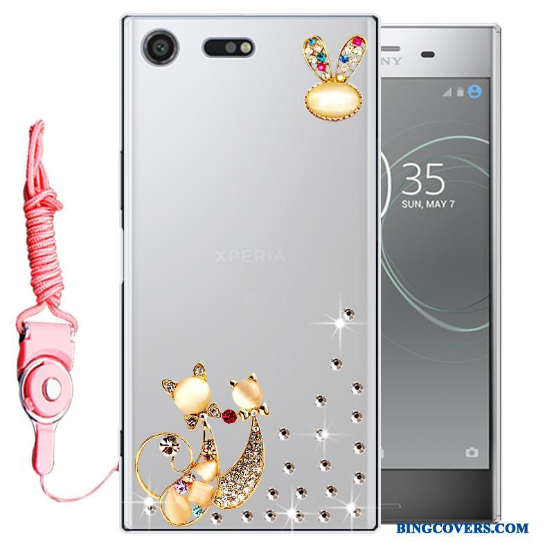 Sony Xperia Xz1 Anti-fald Silikone Telefon Etui Lyserød Strass Beskyttelse Cover