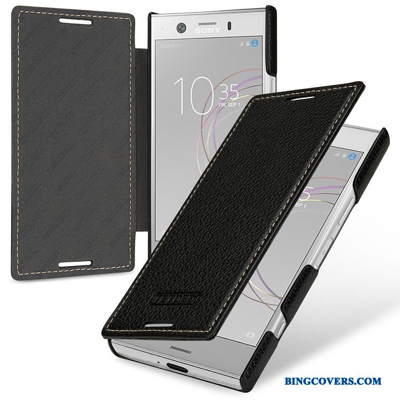 Sony Xperia Xz1 Compact Beskyttelse Anti-fald Folio Cover Lilla Telefon Etui Ægte Læder