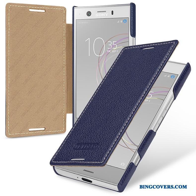 Sony Xperia Xz1 Compact Beskyttelse Anti-fald Folio Cover Lilla Telefon Etui Ægte Læder