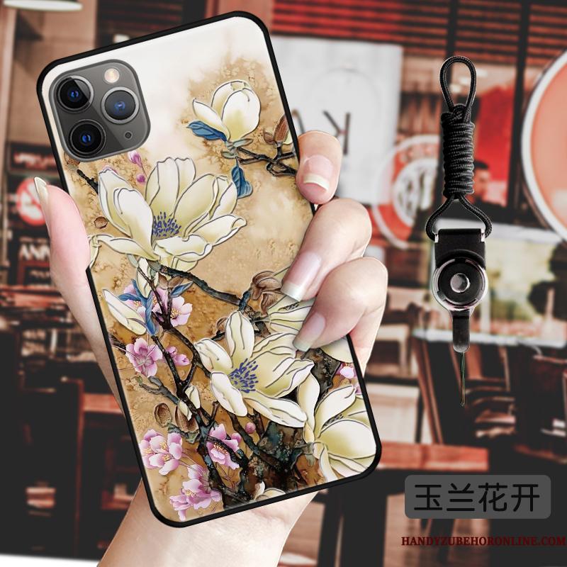 iPhone 11 Pro Etui Kinesisk Stil Vintage Beskyttelse Cover Hængende Ornamenter Relief Blomster