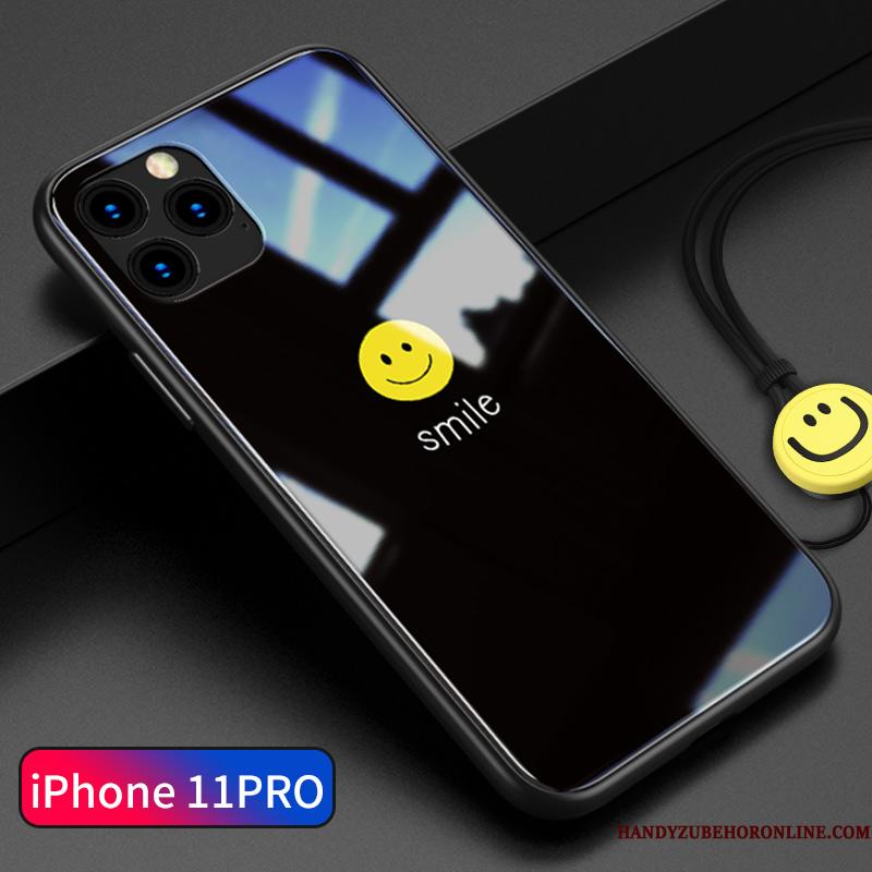 iPhone 11 Pro Etui Kærlighed Cartoon Cover Sort Smiley Alt Inklusive Glas
