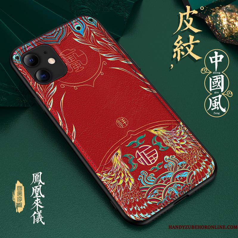 iPhone 11 Relief Trendy Telefon Etui High End Læder Cover Kinesisk Stil