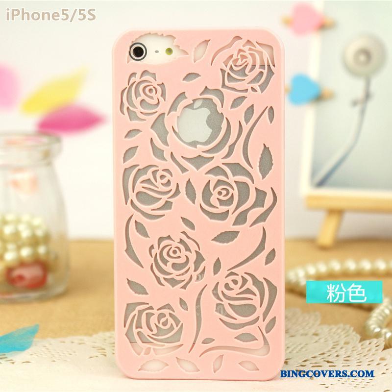 iPhone 5/5s Etui Cover Blomster Carving Sort Blå Rose Beskyttelse