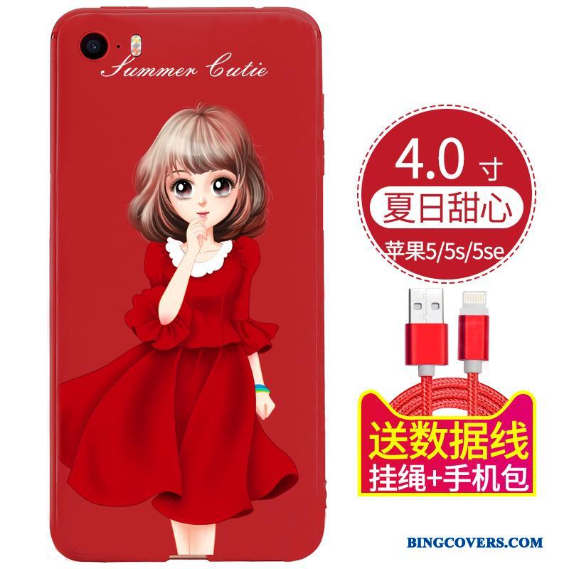 iPhone 5/5s Etui Hængende Ornamenter Sort Beskyttelse Rød Kreativ Cover Silikone