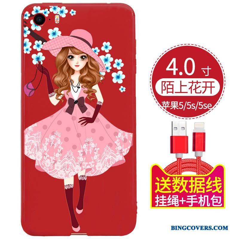 iPhone 5/5s Etui Hængende Ornamenter Sort Beskyttelse Rød Kreativ Cover Silikone