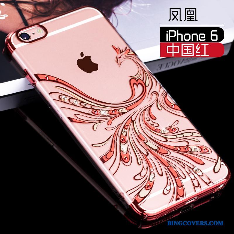 iPhone 6/6s Cover Strass Alt Inklusive Anti-fald Rød Telefon Etui Guld