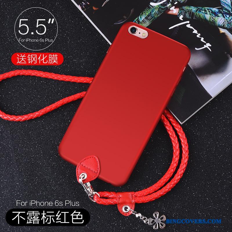 iPhone 6/6s Plus Alt Inklusive Hængende Ornamenter Rød Telefon Etui Elegante Sort Hængende Hals