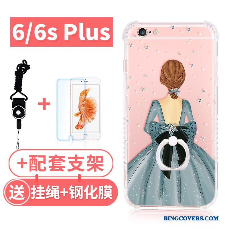 iPhone 6/6s Plus Blød Anti-fald Lyserød Hængende Ornamenter Silikone Telefon Etui Cover