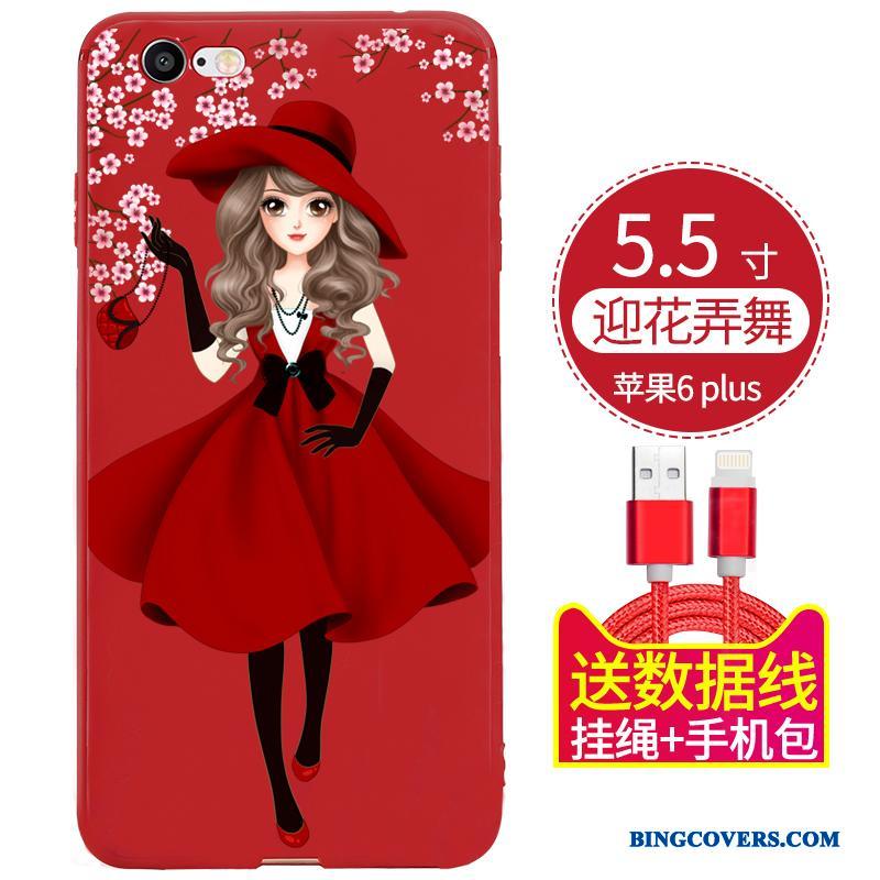 iPhone 6/6s Plus Etui Rød Blød Cover Beskyttelse Nubuck Silikone Hængende Ornamenter
