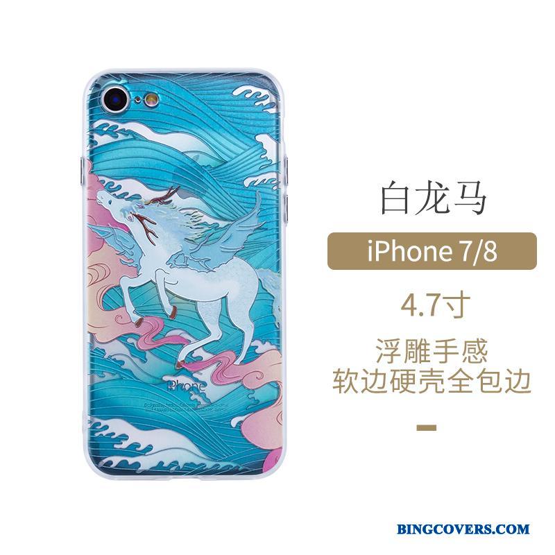 iPhone 7 Beskyttelse Kinesisk Stil Kunst Cover Telefon Etui Blå Original