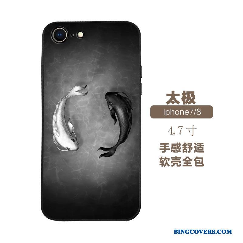 iPhone 7 Blød Telefon Etui Relief Silikone Blå Sort Kinesisk Stil