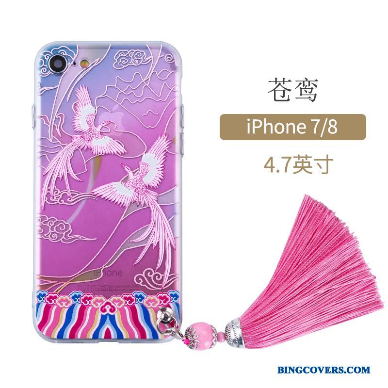 iPhone 7 Cover Telefon Etui Beskyttelse Rød Kinesisk Stil Kunst