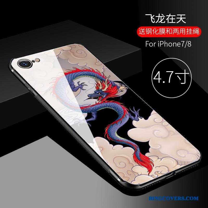 iPhone 7 Kinesisk Stil Ny Telefon Etui Anti-fald Sort Original Glas