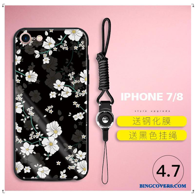 iPhone 7 Ny Blød Anti-fald Glas Silikone Telefon Etui Blomster