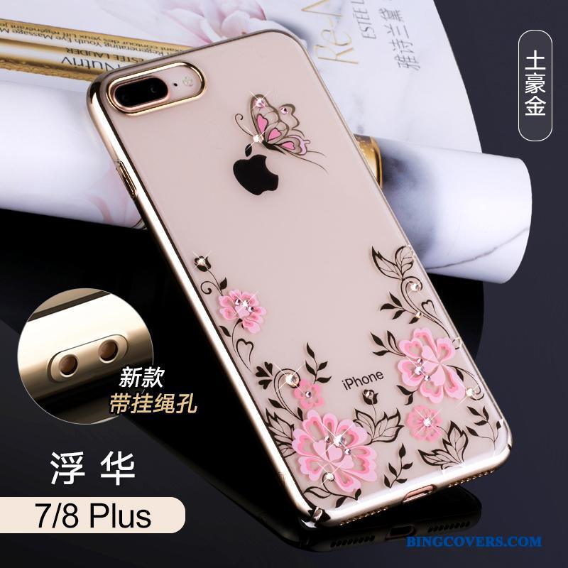iPhone 7 Plus Alt Inklusive Strass Anti-fald Luksus Gennemsigtig Guld Telefon Etui