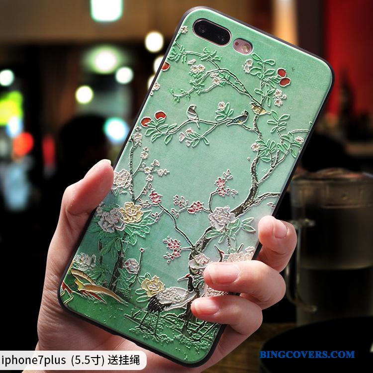 iPhone 7 Plus Etui Elegante Grøn Silikone Blå Cover Simple Kinesisk Stil