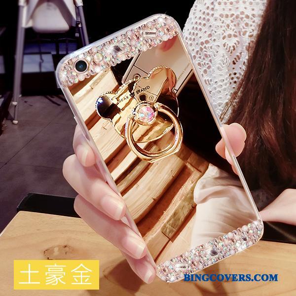 iPhone 7 Plus Etui Luksus Silikone Ring Rosa Guld Blød Spejl Strass