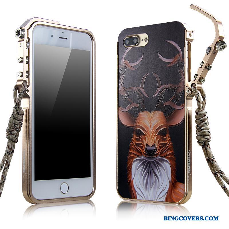 iPhone 7 Plus Etui Metal Anti-fald Mobiltelefon Sort Ramme Beskyttelse Cover