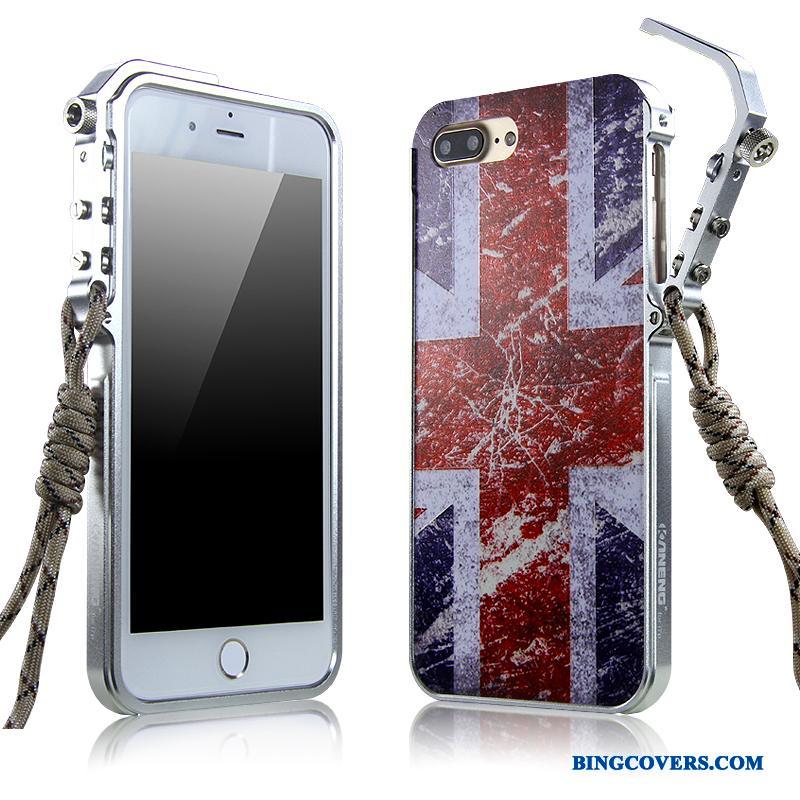 iPhone 7 Plus Etui Metal Anti-fald Mobiltelefon Sort Ramme Beskyttelse Cover
