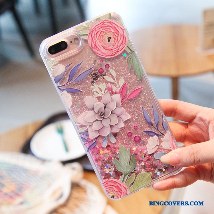 iPhone 7 Plus Lyserød Fugl Quicksand Flydende Blomster Telefon Etui