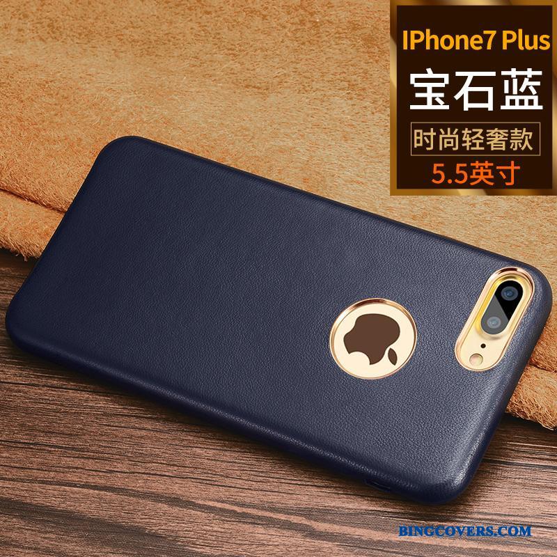 iPhone 7 Plus Lædertaske Telefon Etui Trend Blå Business Beskyttelse