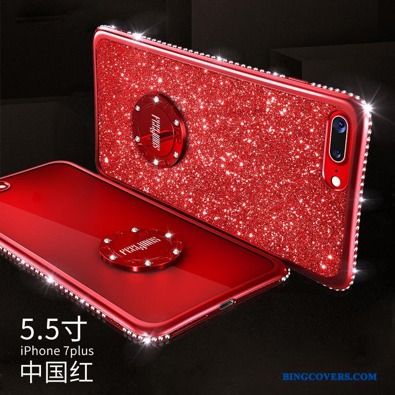 iPhone 7 Plus Silikone Rød Anti-fald Trendy Elegante Strass Telefon Etui