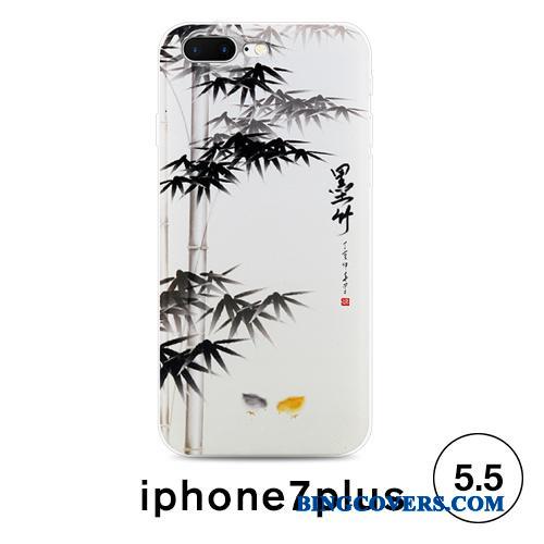 iPhone 7 Plus Sort Hvid Etui Kinesisk Stil Kreativ Relief Blød