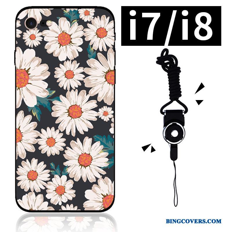 iPhone 7 Silikone Blød Sort Blomster Cover Kunst Etui