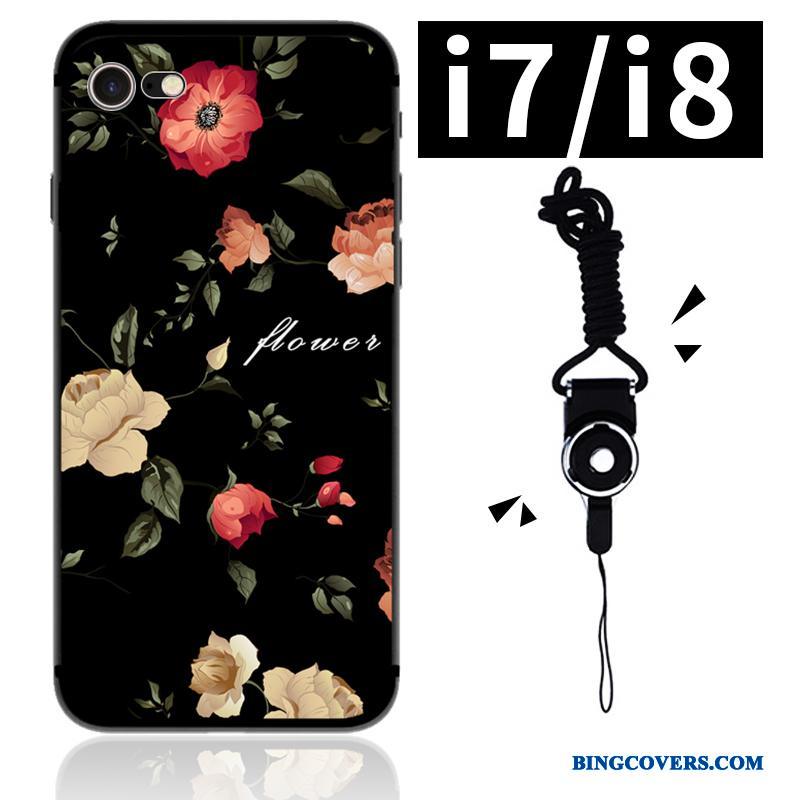 iPhone 7 Silikone Blød Sort Blomster Cover Kunst Etui