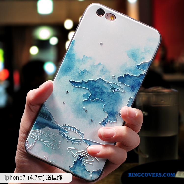 iPhone 7 Simple Alt Inklusive Kinesisk Stil Blå Cover Telefon Etui Hængende Ornamenter