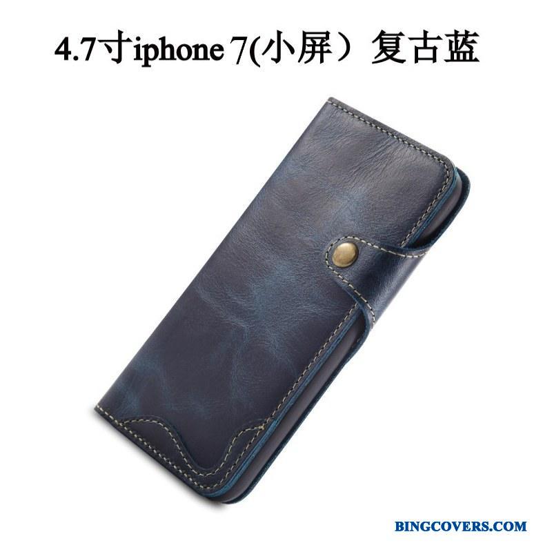 iPhone 7 Ægte Læder Folio Telefon Etui Cover Beskyttelse Anti-fald Vinrød