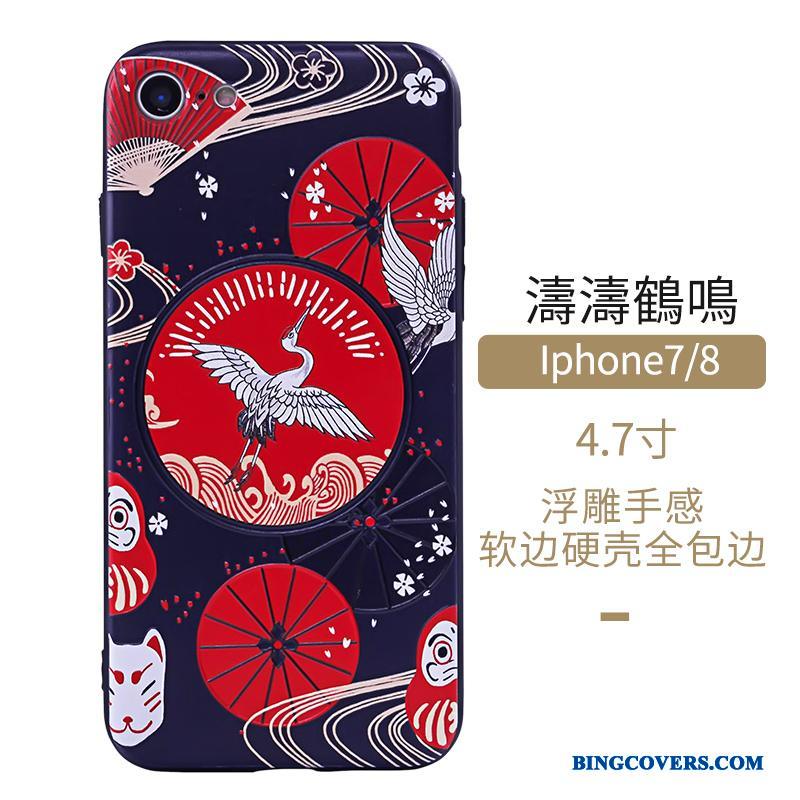 iPhone 8 Beskyttelse Vind Kinesisk Stil Cover Kunst Telefon Etui Blå