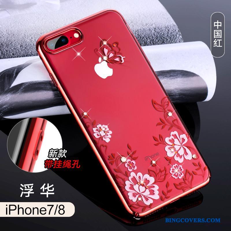 iPhone 8 Ny Luksus Rød Strass Hængende Ornamenter Anti-fald Telefon Etui