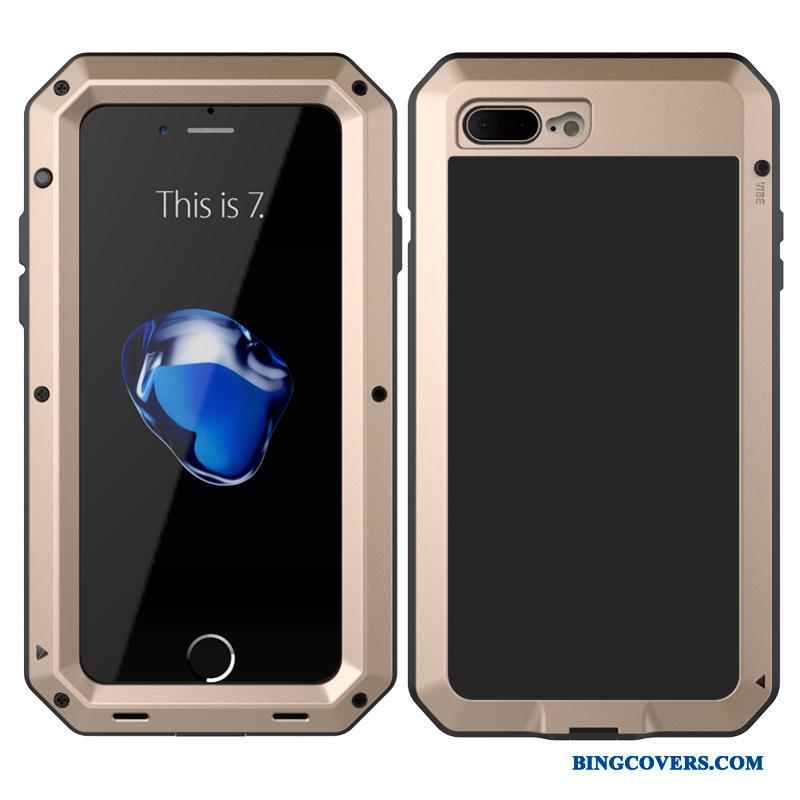 iPhone 8 Plus Anti-fald Cover Sort Telefon Etui Alt Inklusive Metal Silikone