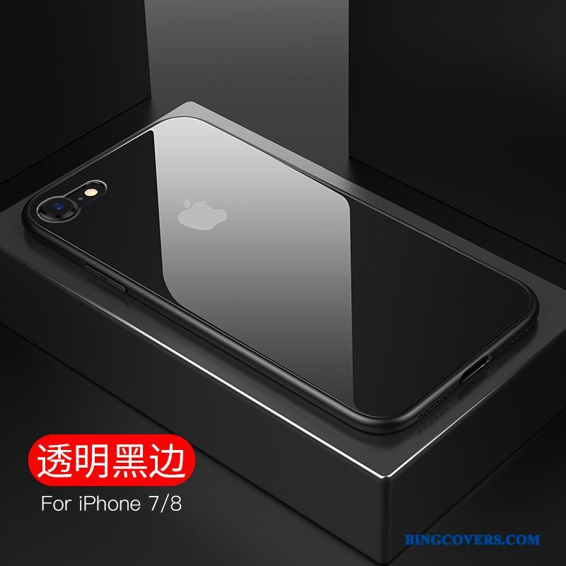 iPhone 8 Plus Anti-fald Mønster Alt Inklusive Gennemsigtig Glas Telefon Etui Spejl