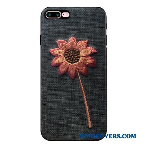 iPhone 8 Plus Etui Alt Inklusive Broderi Blomster Elegante Hængende Ornamenter Luksus Grå