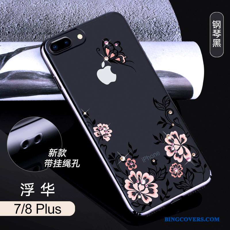 iPhone 8 Plus Luksus Alt Inklusive Strass Telefon Etui Trend Gennemsigtig Blå