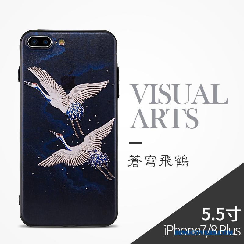 iPhone 8 Plus Silikone Cover Blå Telefon Etui Kinesisk Stil Beskyttelse
