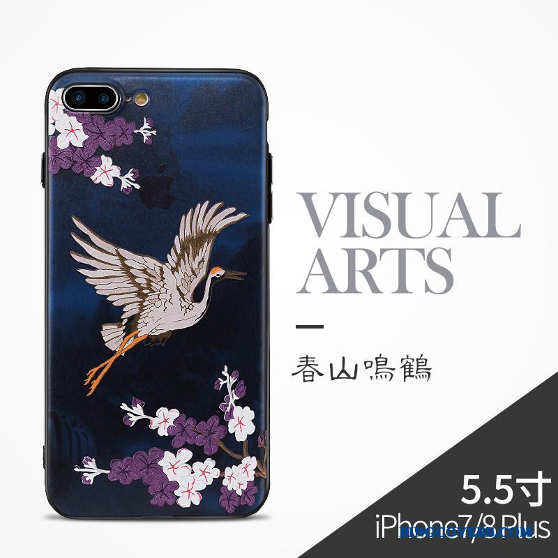 iPhone 8 Plus Silikone Cover Blå Telefon Etui Kinesisk Stil Beskyttelse