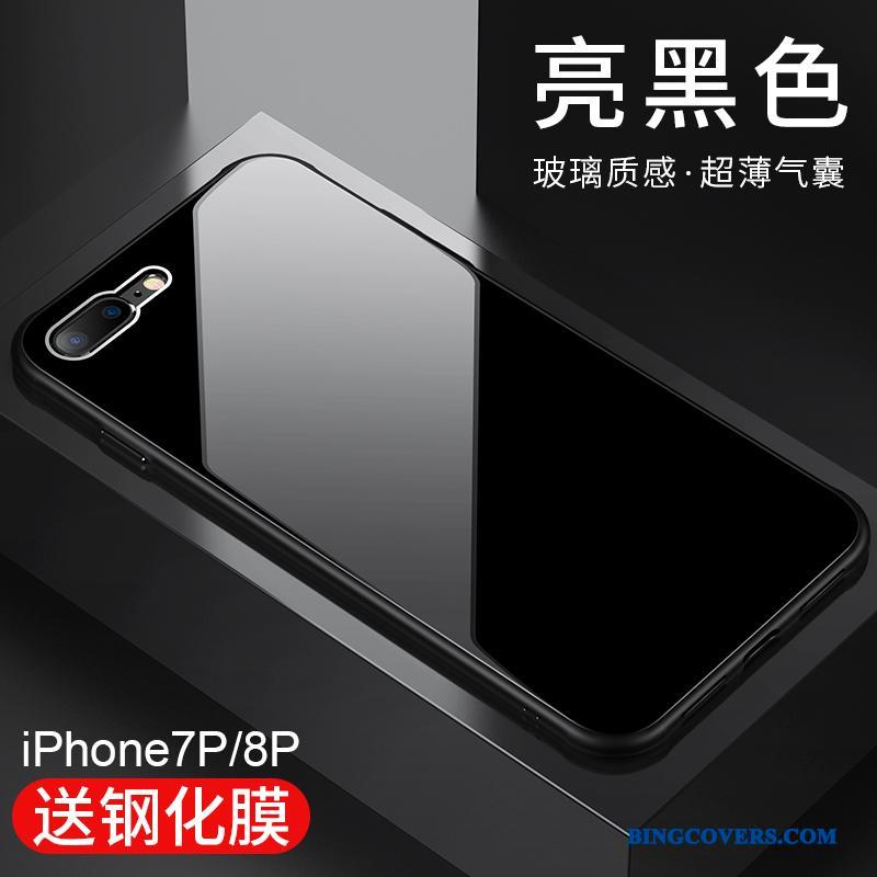 iPhone 8 Plus Silikone Etui Guld Telefon Glas Pu Gennemsigtig