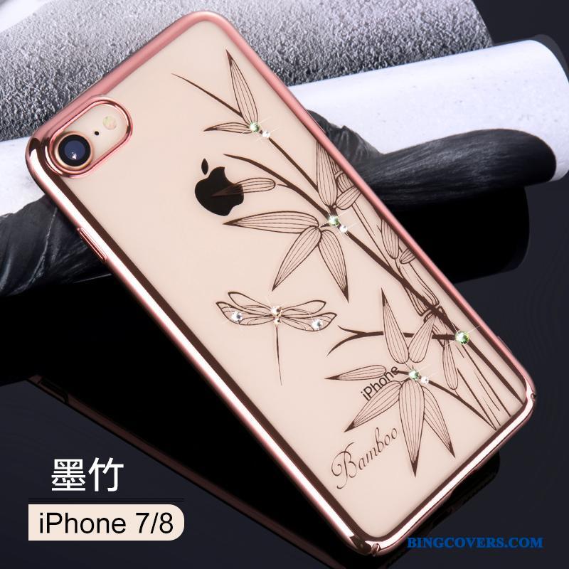 iPhone 8 Trendy Guld Luksus Gennemsigtig Telefon Etui Rød