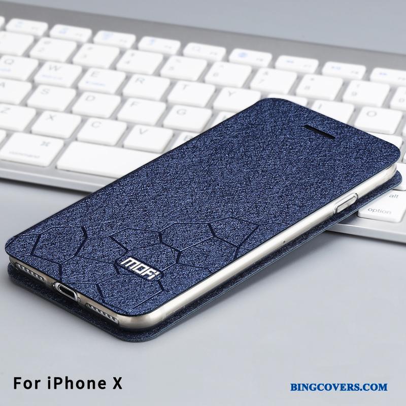 iPhone X Beskyttelse Cover Blå Alt Inklusive Telefon Etui Guld Lædertaske