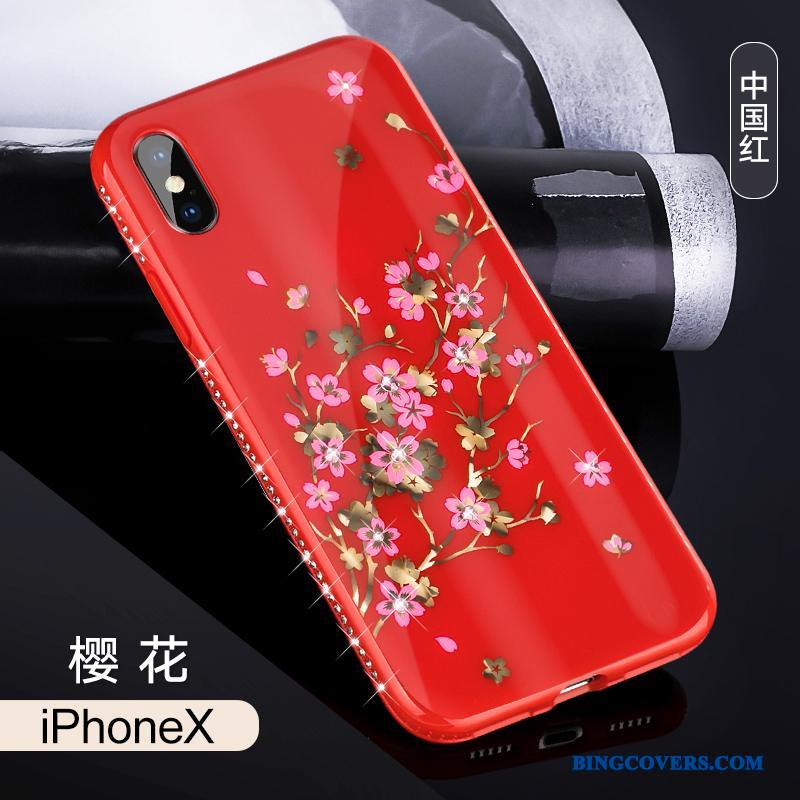 iPhone X Etui Trendy Lyserød Net Red Luksus Strass Silikone Anti-fald