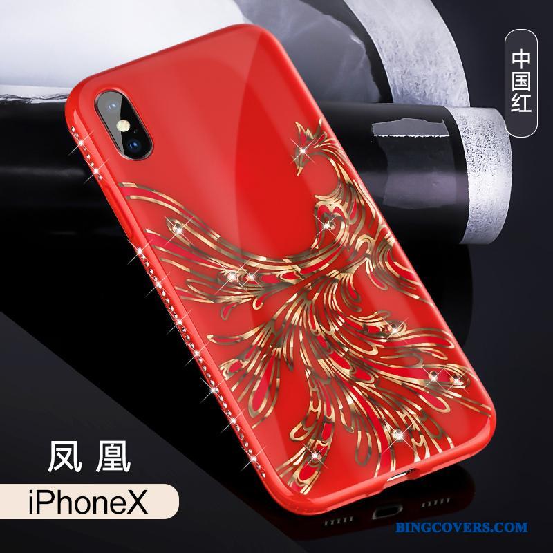 iPhone X Etui Trendy Lyserød Net Red Luksus Strass Silikone Anti-fald
