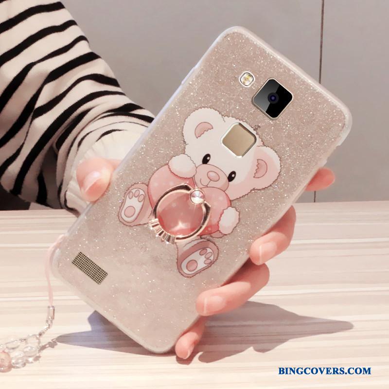 Huawei Ascend Mate 7 Silikone Smuk Sølv Etui Lyserød Hængende Ornamenter Telefon