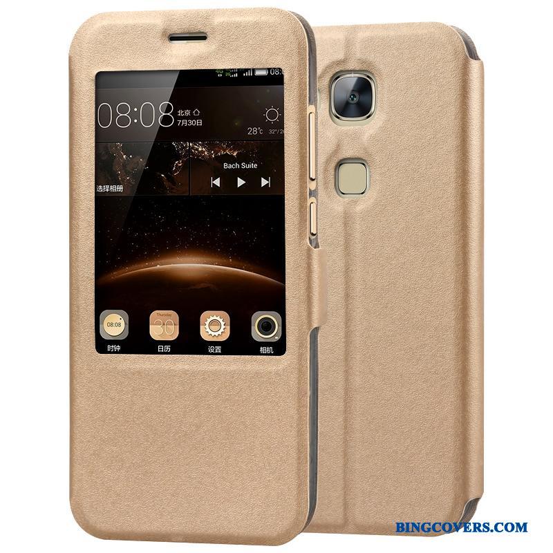 Huawei G7 Plus Telefon Etui Cover Clamshell Beskyttelse Guld Lædertaske