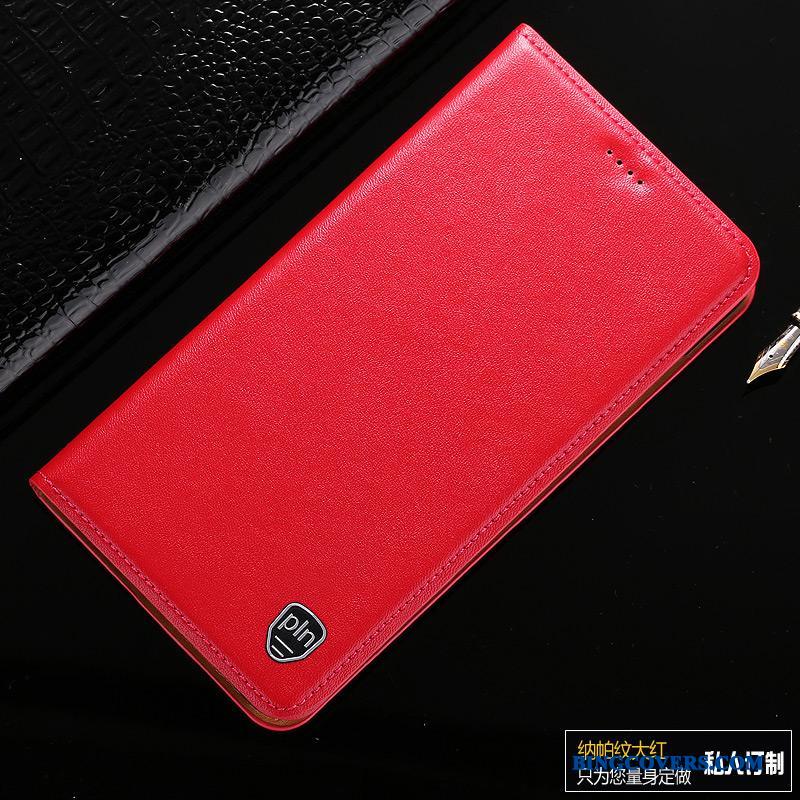 Huawei G9 Lite Lædertaske Telefon Etui Cover Rød Beskyttelse Stor Ægte Læder
