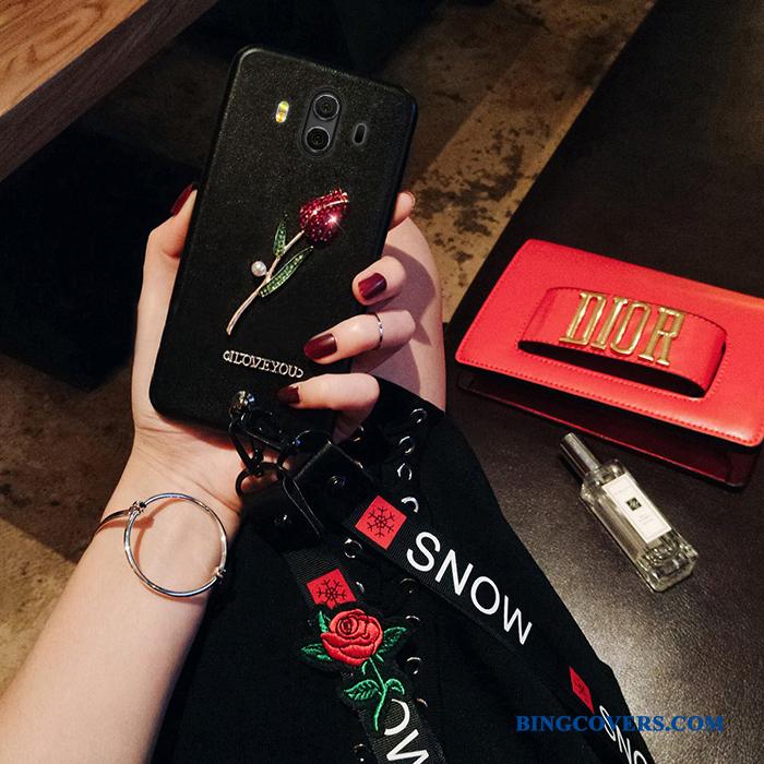 Huawei Mate 10 Hængende Ornamenter Sort Silikone Rød Telefon Etui Cover Hængende Hals